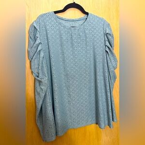 Womens Sage Round Neck  Eyelet Blouse
